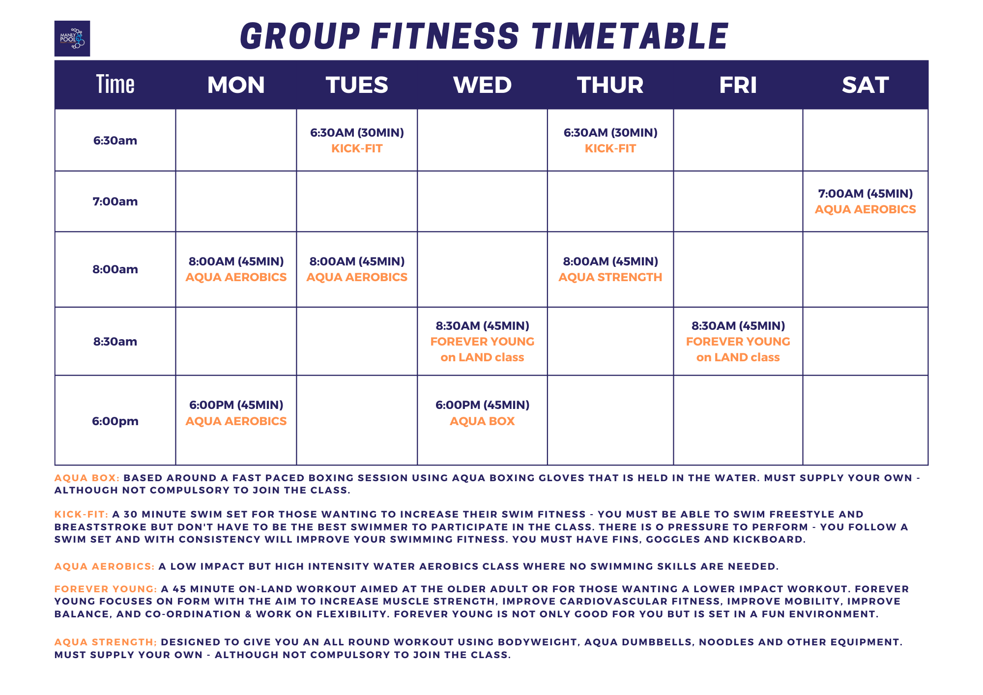 Timetables | Manly Pool